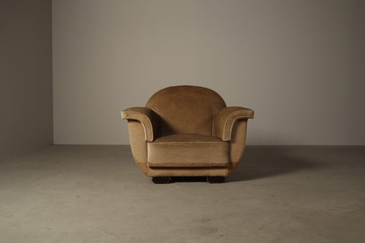 Art-Deco-Loungesessel mit originalem Samtbezug, Belgien, um 1930