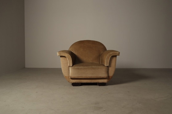 Image 1 of Art-Deco-Loungesessel mit originalem Samtbezug, Belgien, um 1930