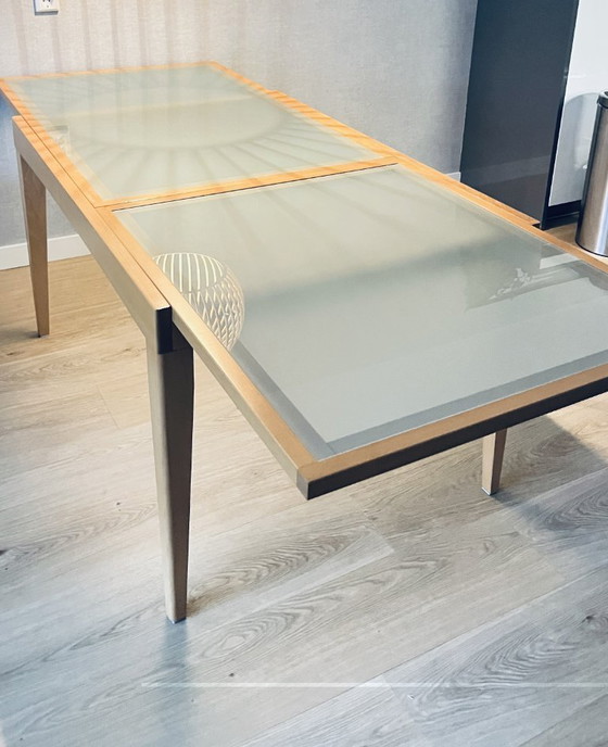 Image 1 of Extendable beech wood table with frosted glass insert
