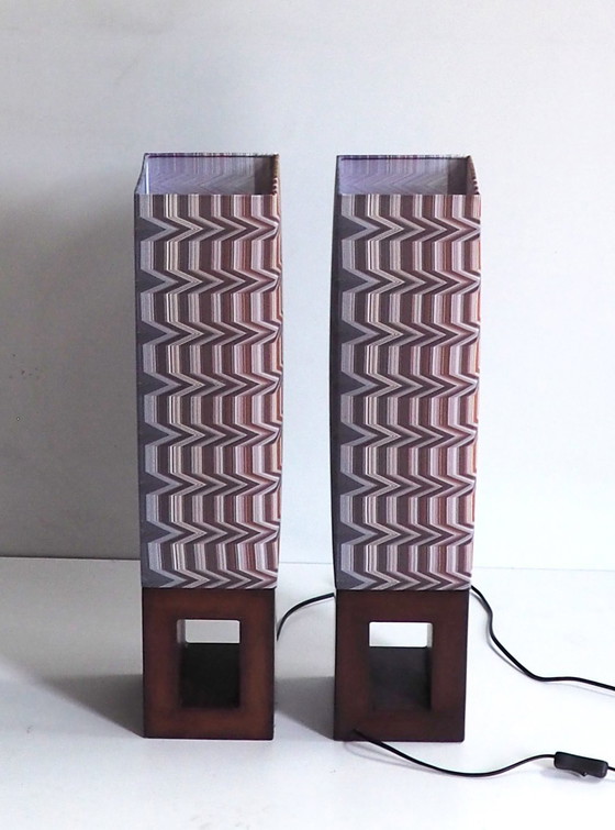 Image 1 of Vintage Wood Table Lamp/ Shadow Missoni Fabric