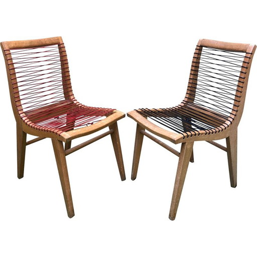 Set di 2 sedie vintage in scoubidou di Louis Sognot, anni '50