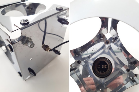 Image 1 of Set of 2 chrome 70s cube table lamps by Goffredo Reggiani, set of space age table lamps