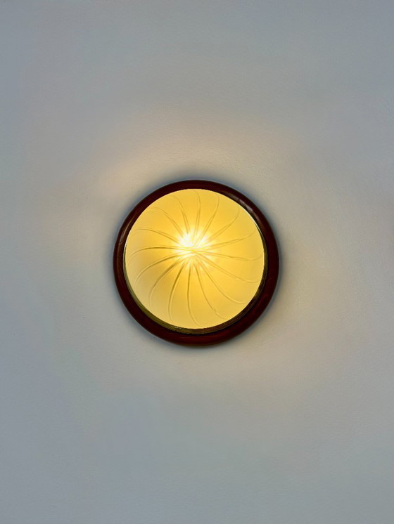 Image 1 of Coppia di applique vintage, legno, ottone e vetro smerigliato, Francia, 1970