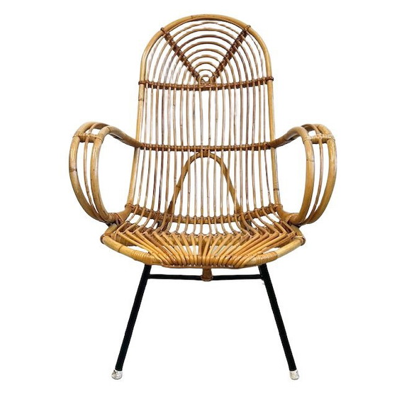 Image 1 of Fauteuil vintage Rohé Noordwolde en rotin du milieu du siècle 1950