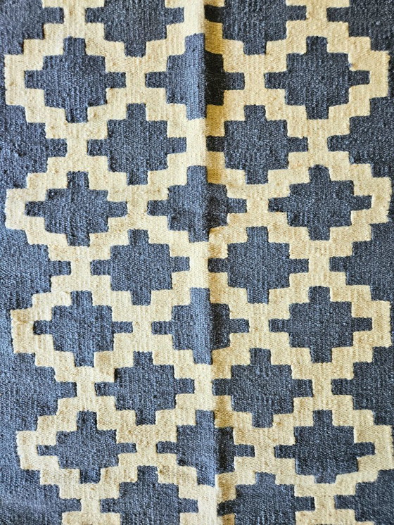 Image 1 of Senon Kelim loper 90 × 160 cm - Handgemaakt in Egypte - Grijze ruit, platbinding