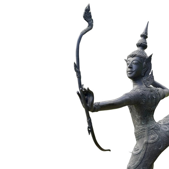 Monumentaal Bronzen Phra Ram (Rama) Boogschutter – Thailand – 168 × 110 cm – Beeldhouwkunst (photo 11 of 11)