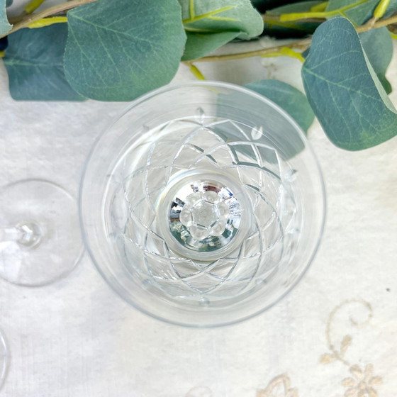6 Vintage geslepen kristallen waterglazen – Cristallerie de Lorraine Lemberg met origineel label (1950s–1970s) (photo 7 of 8)