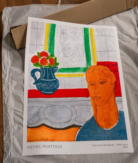 Image 1 of Figur und Blumenstrauß (Ockerkopf) – Henri Matisse 1937 – Poster 70 × 100 cm