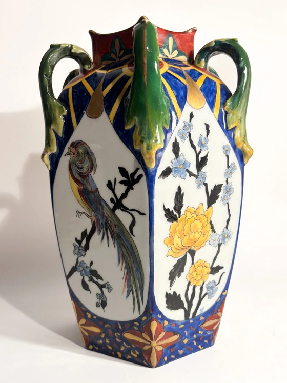 Czechoslovakian Ceramic Vase with Handles and Floral Motifs 1960s – Porcelain (photo 13 of 17)