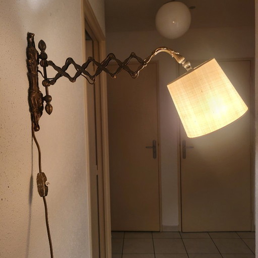 Vintage Wandleuchte aus Bronze im Akkordeonstil mit Scherenmechanismus, 1930er-40er Jahre