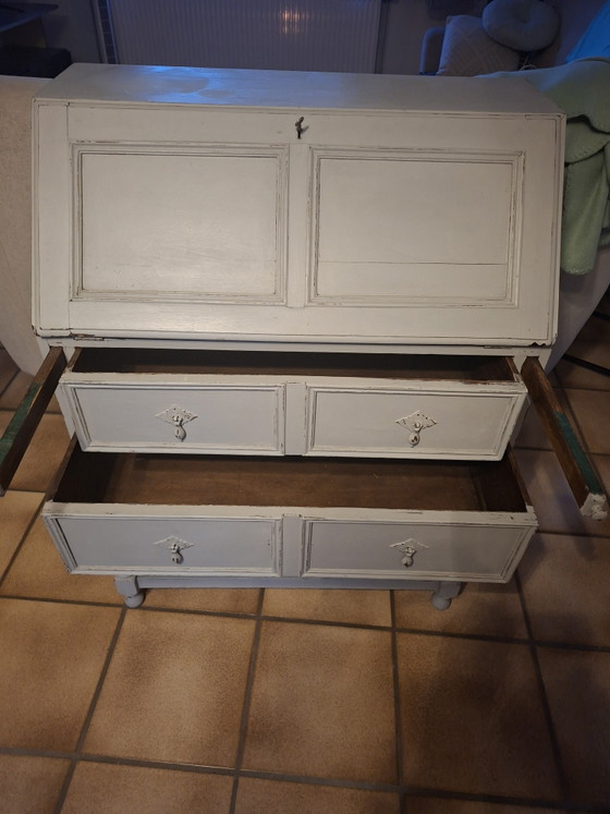 Antieke/Vintage Secretaire – Grijs Gepatineerd – Bureau, Wood, Metal (photo 3 of 4)