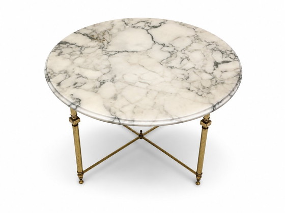 Image 1 of Ronde Marmeren Salontafel met Messing Onderstel
