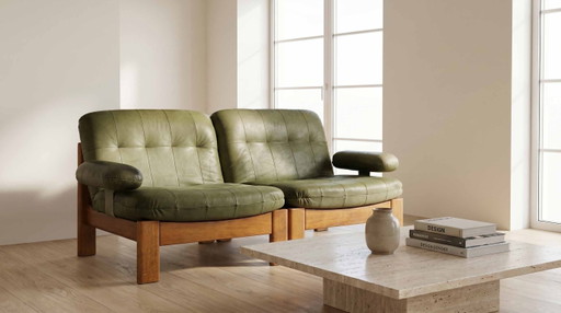 Vintage "FJELMAR" modular sofa, teak and leather, Mid-Century Danish
