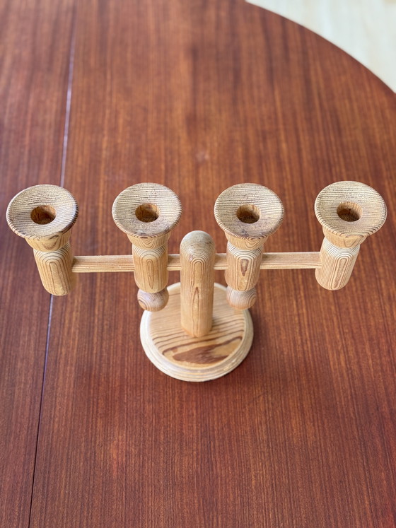 Image 1 of Vintage Aarikka Finland houten kandelaar - zeldzaam Scandinavisch design