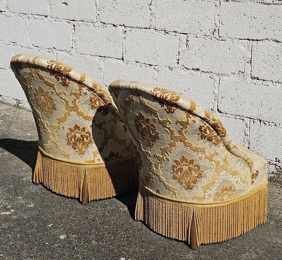 Image 1 of Set of 2 French Vintage Crapaud Seater-golden beige Cocktail Chairs-Lounge Seats-Boudoir Seater-50s