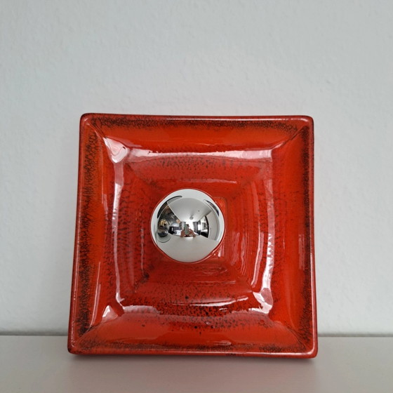 Hustadt Leuchten wall lamp, ceramic, red-orange, 1970s – Wall lights, Metal (photo 3 of 12)