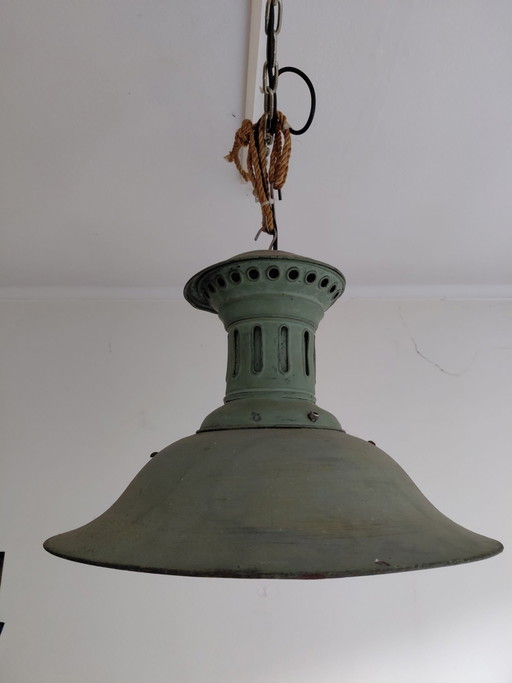 Einzigartige Vintage Industrie Pendelleuchte – Massives Kupfer mit Wunderschöner Grüner Patina (1930er/1950er Jahre)