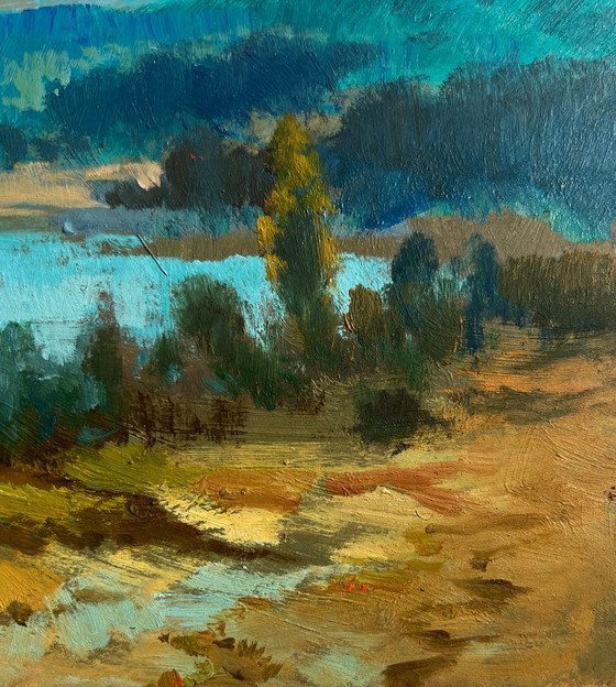 Image 1 of Original Oil Painting Summer Forest Landscape River in green embrace