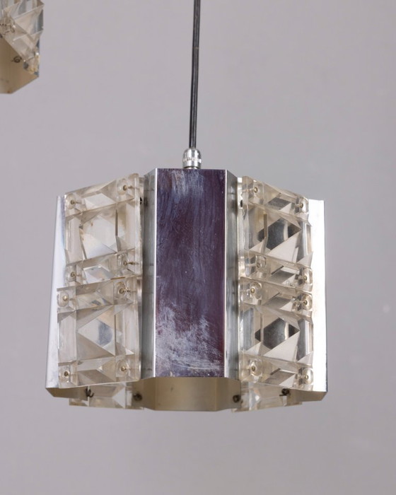 Image 1 of Vintage hanglamp uit de jaren 70 van metaal en kristal, Kinkeldey Design