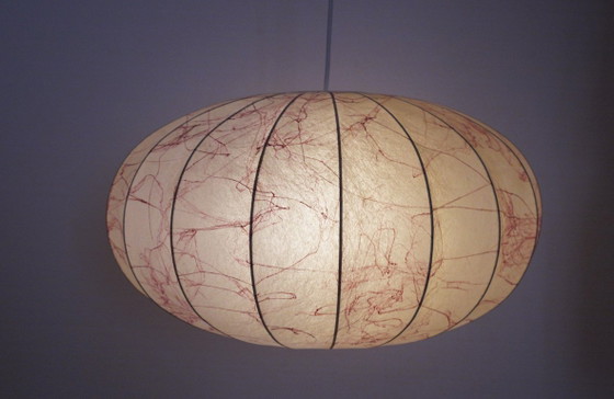 Image 1 of Italian Coccoon Pendant Lampshade Mid Century Modern Resin Large Hanging Light Vintage 1960s