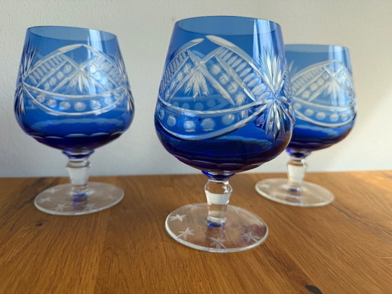 Image 1 of 3 millésimes Römer Kristall Cognacschwenker Bleikristall Blau Handgeschliffen
