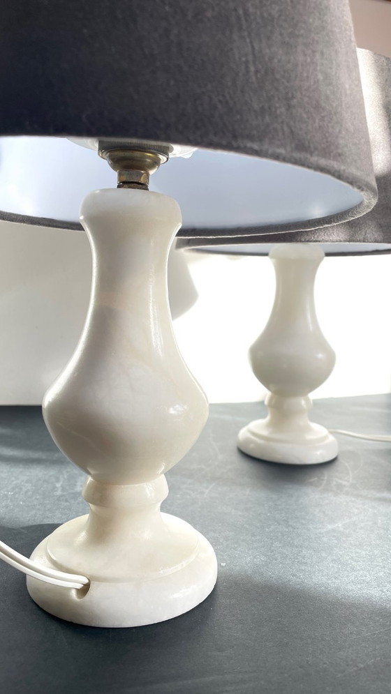 Image 1 of Pair of Vintage Alabaster Lamps