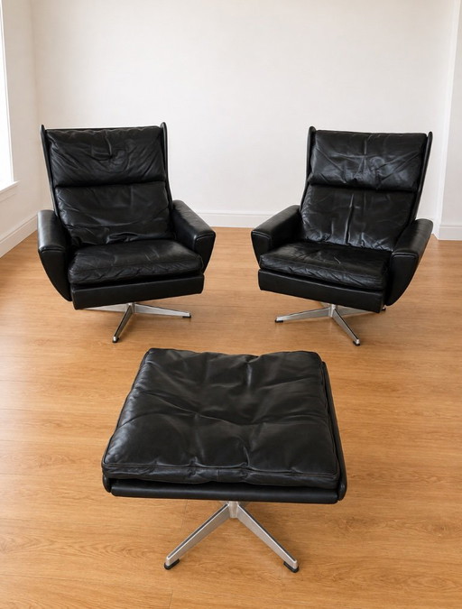 Vintage dänische Georg Thams passende schwarze Leder-Loungesessel aus den 1970er Jahren – fauteuils, Leather