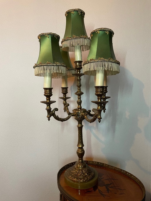 Golden Metal Candelabra Table Lamp,  19Th-20Th Century