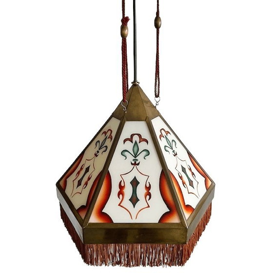 Image 1 of Suspension Art Déco XL ancienne, école d'Amsterdam, années 1920