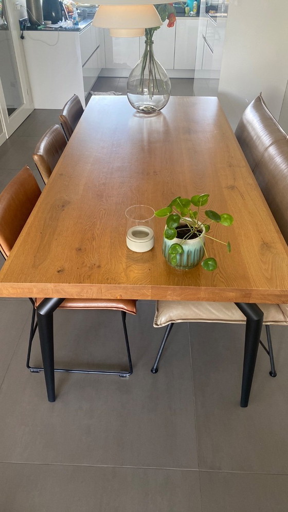 Image 1 of Oak table with Rialto black spider legs Enzo Luca 220 x 100