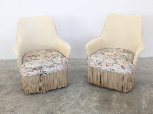 Fauteuil italien vintage (2) - Bois, cuir, tissu - 1960s/1970s