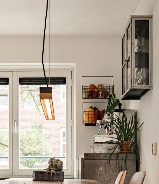 Image 1 of Dark Grey Concrete & Oak Wood Pendant Light