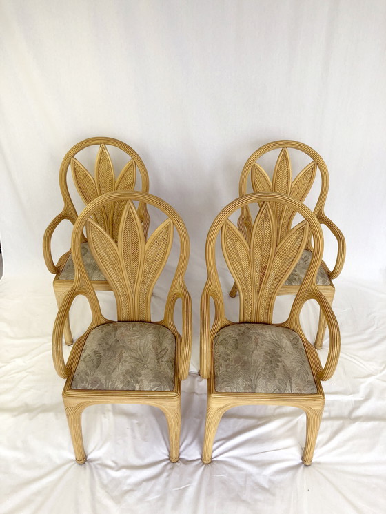 Image 1 of Set van vier Mid Century Moderne rotan eetkamerstoelen, 1970