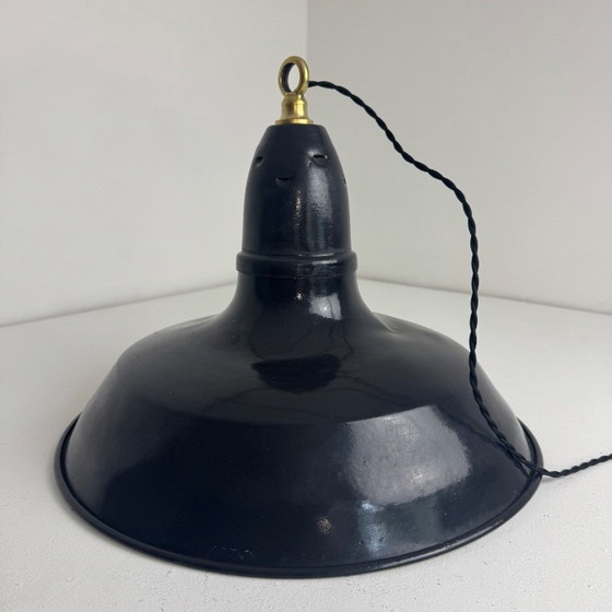 Image 1 of Vintage geëmailleerde industriële werkplaats hanglamp, 40 cm