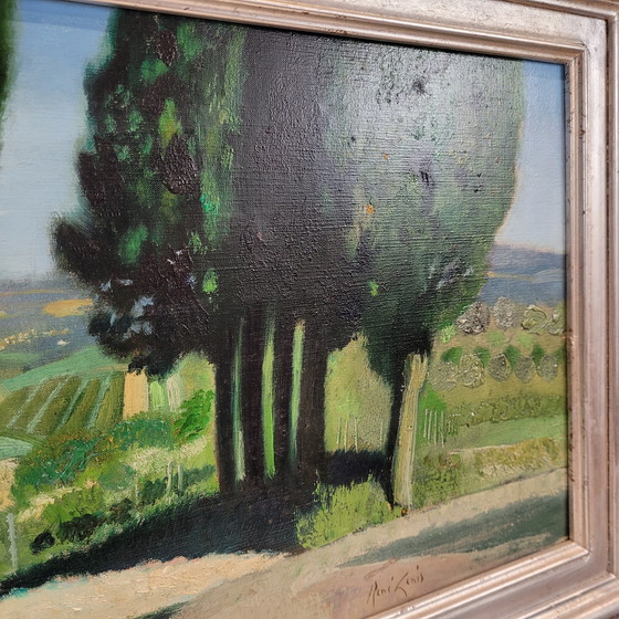 Image 1 of Óleo Sobre Lienzo “El Callejón De Los Cipreses”, René Genis, Pintura De Paisaje, S. Xx – Francia