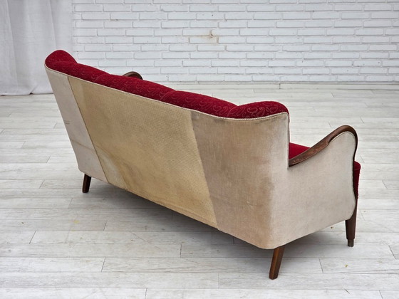 Image 1 of Divano danese a 3 posti degli anni '50, rivestimento originale in lana per mobili rosso/beige.