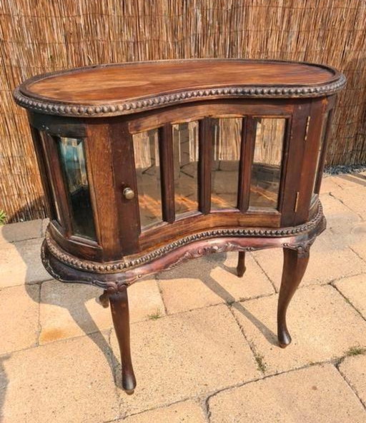 Antique english tea cabinet with faceted glass