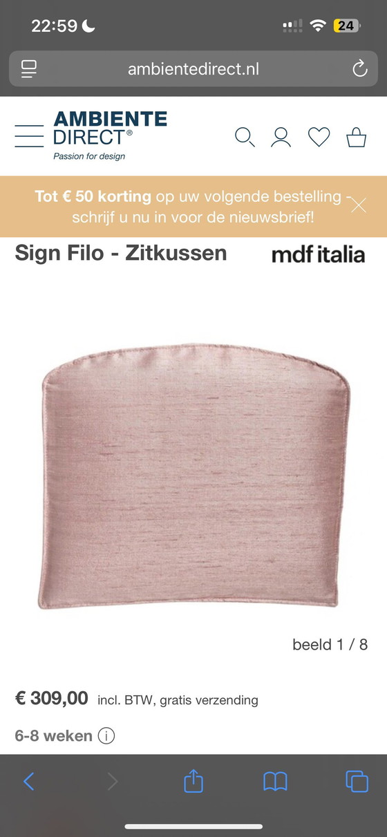 Image 1 of 2x MDF Italia Sign Filo Pink Gold mit Kissen