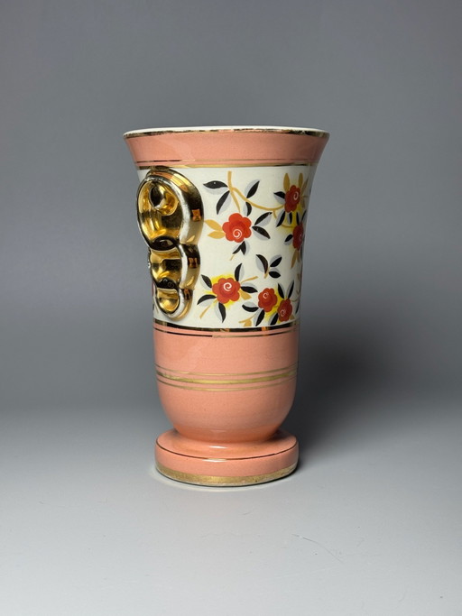 Boch Frères La Louvière – Raymond Chevallier – Art Deco Ceramic Vase – Stylised Roses and Gilded Details – Belgium, 1930s