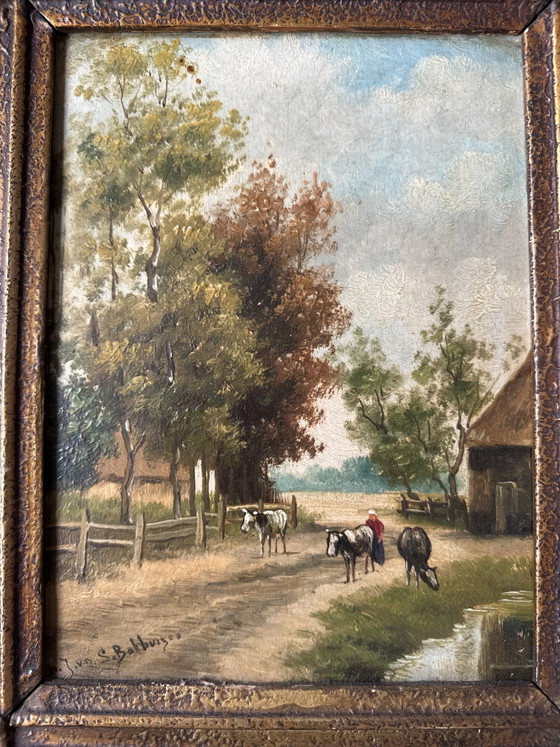 Antique Oil Painting – Julius Jacobus Van De Sande Bakhuyzen (Hague School) – Dutch Polder Landscape (photo 5 of 6)