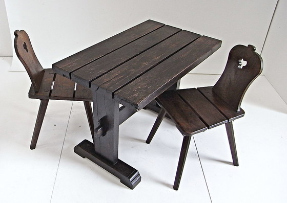 Image 1 of Set da giardino ALFONS, tavolo con 2 sedie, realizzato a mano, in rovere massello, anni '70