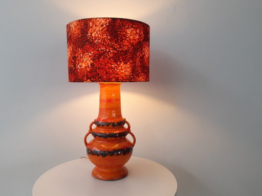Large vintage orange ceramic table lamp, vintage/retro fat lava lamp base with new handmade lampshade from original vintage