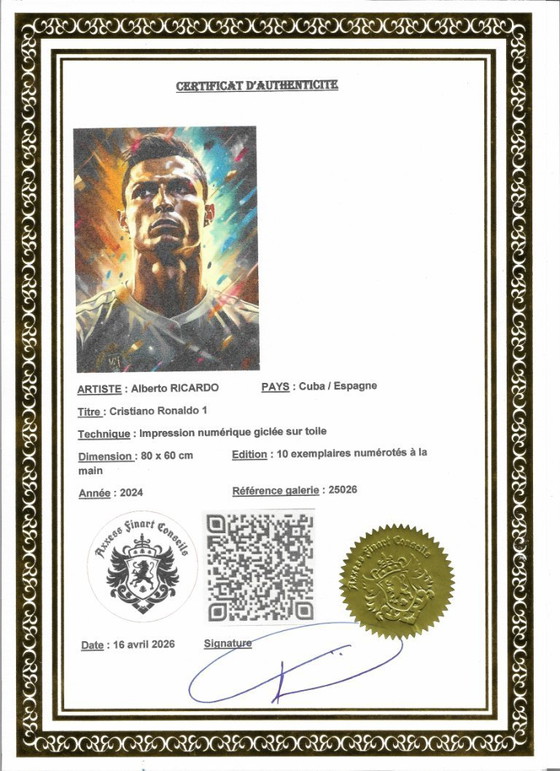 Alberto Ricardo - Cristiano Ronaldo 1 - Artist lithograph – Lithographs & prints, Canvas (photo 11 of 16)