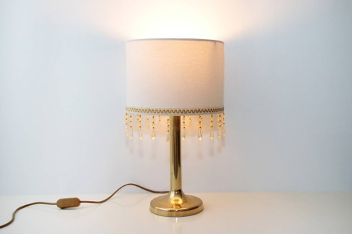 Table lamp, brass, textile, fringe, art glass beads, 90s vintage