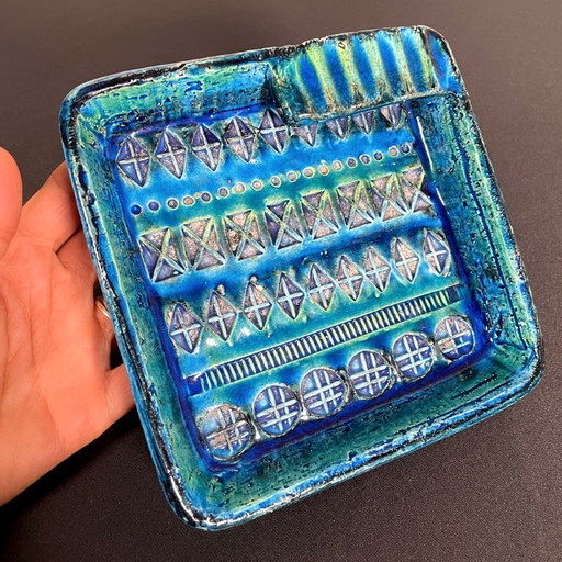 Aldo Londi for Bitossi Italian Square Teal Blue Green Ashtray Asbak