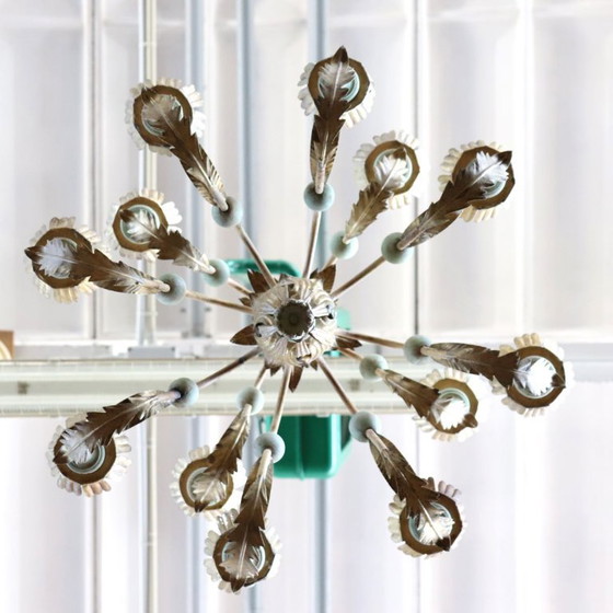 Lustre en bois laqué et fer, 12 ampoules, Italie, début du XXe siècle – Wood (photo 12 of 13)