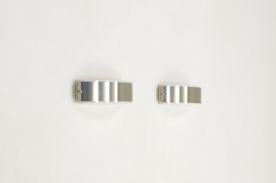 Image 1 of Stainless Steel and Glass Wall Lamps Made by Glashütte Limburg, 1970s Germany
