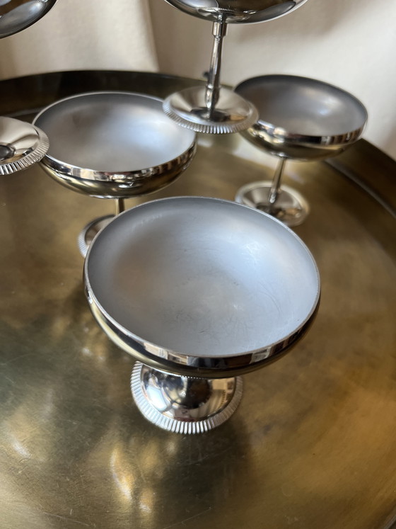 Image 1 of Set di 6 coppette da gelato vintage Létang & Rémy in acciaio inox, Francia, anni '70.