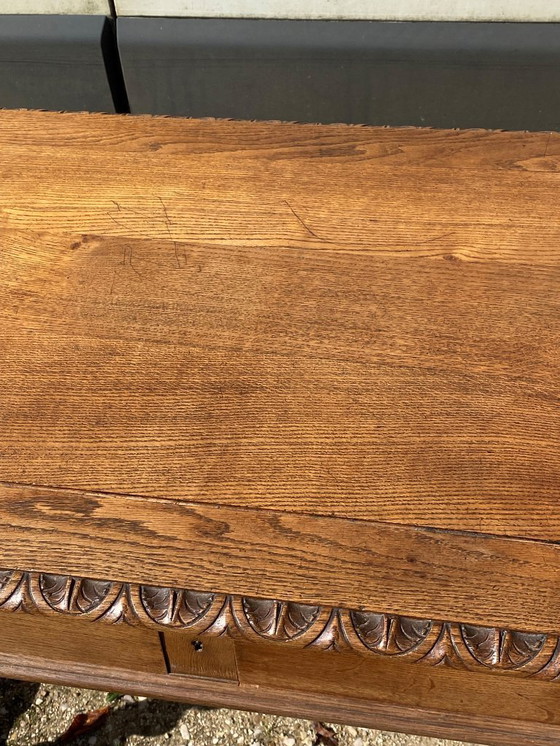 Image 1 of Schreibtisch mit 2 Schubladen im Stil Louis XIII aus Eiche mit gedrehten Beinen 130x65cm