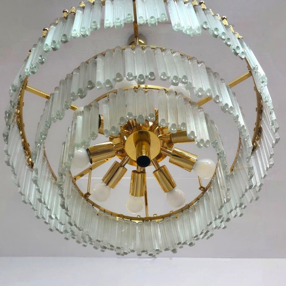 Image 1 of Xl kroonluchter mid century geperst glas met messing Hollywood regency glam